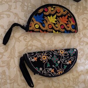 Embroidered Black Clutch with Multicolor Floral Design